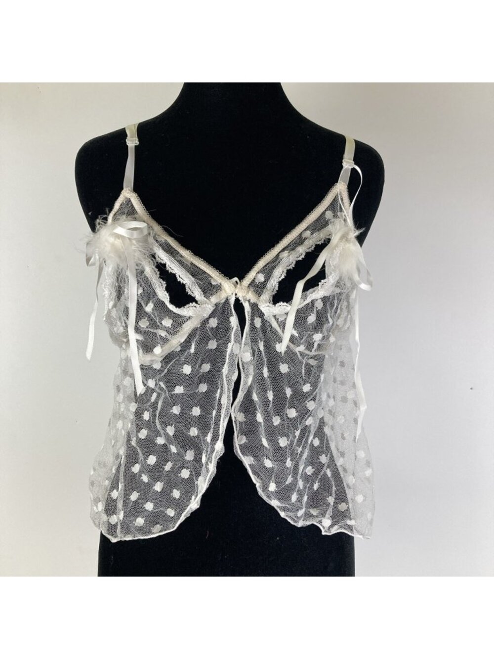Vintage 90s Risqué White Lace Lingerie Top Tie Front One Size Sexy Boudoir